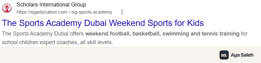 Google result: The Sports Academy Dubai Weekend Sports for Kids